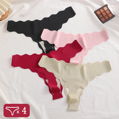 4Pcs Low-Waist Wave Edge Thongs