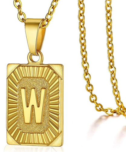 Stainless Steel Initial Pendant Necklace – Minimalist Square Letter Charm Jewelry for Women & Men