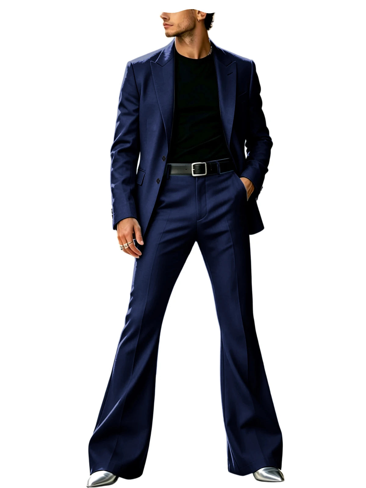Men's Slim Fit Notched Lapel Blazer & Flared Pants 2-Piece Formal Suit Set