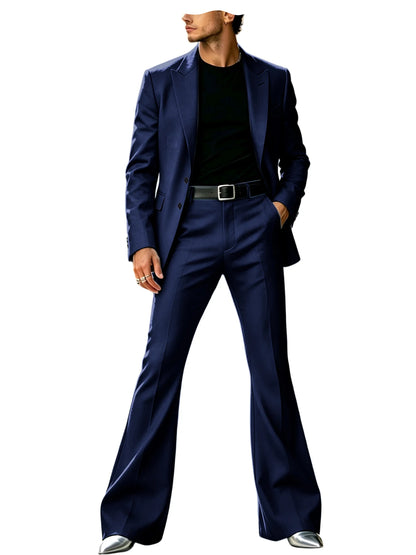 Men's Slim Fit Notched Lapel Blazer & Flared Pants 2-Piece Formal Suit Set