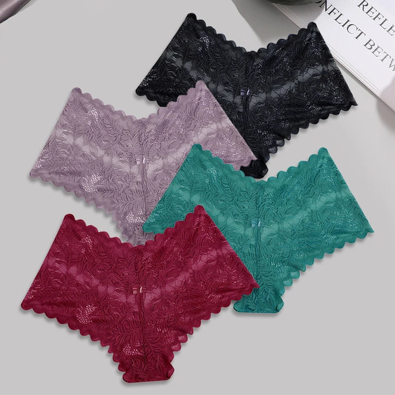 FINETOO 4pcs Lace Floral Boyshorts