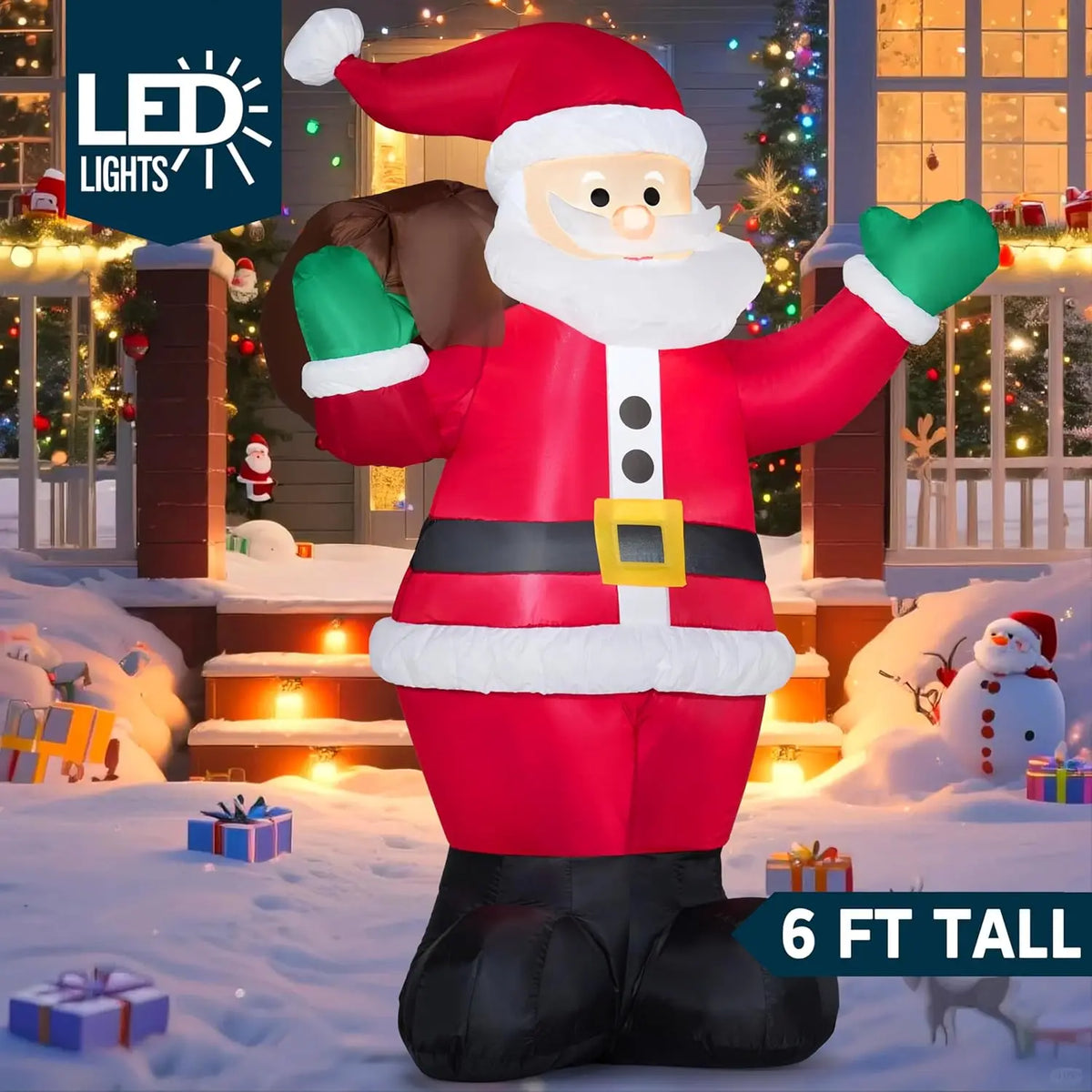 6 FT Christmas Inflatable Santa with Gift Bag - Outdoor LED Lawn Decoration