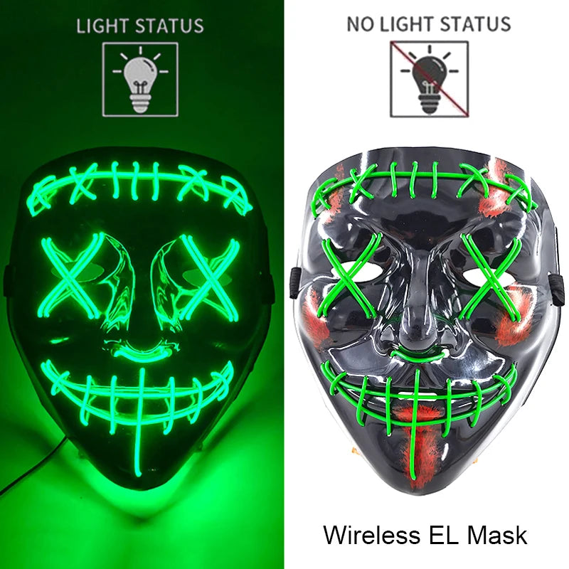 LED Light-Up Neon Wire Purge Mask – 3-Mode Halloween Horror Cosplay Mask for Adults