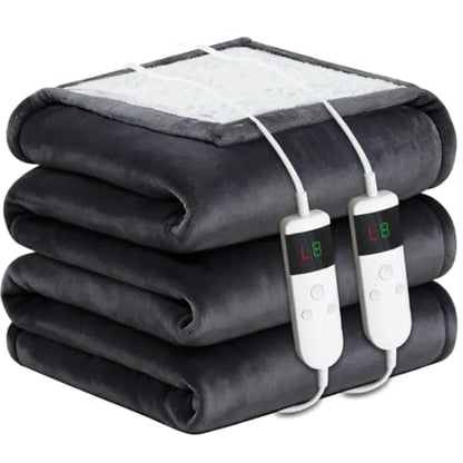 Queen Size 84''x90'' Soft Flannel and Sherpa Electric Blanket with 10 Heating Levels