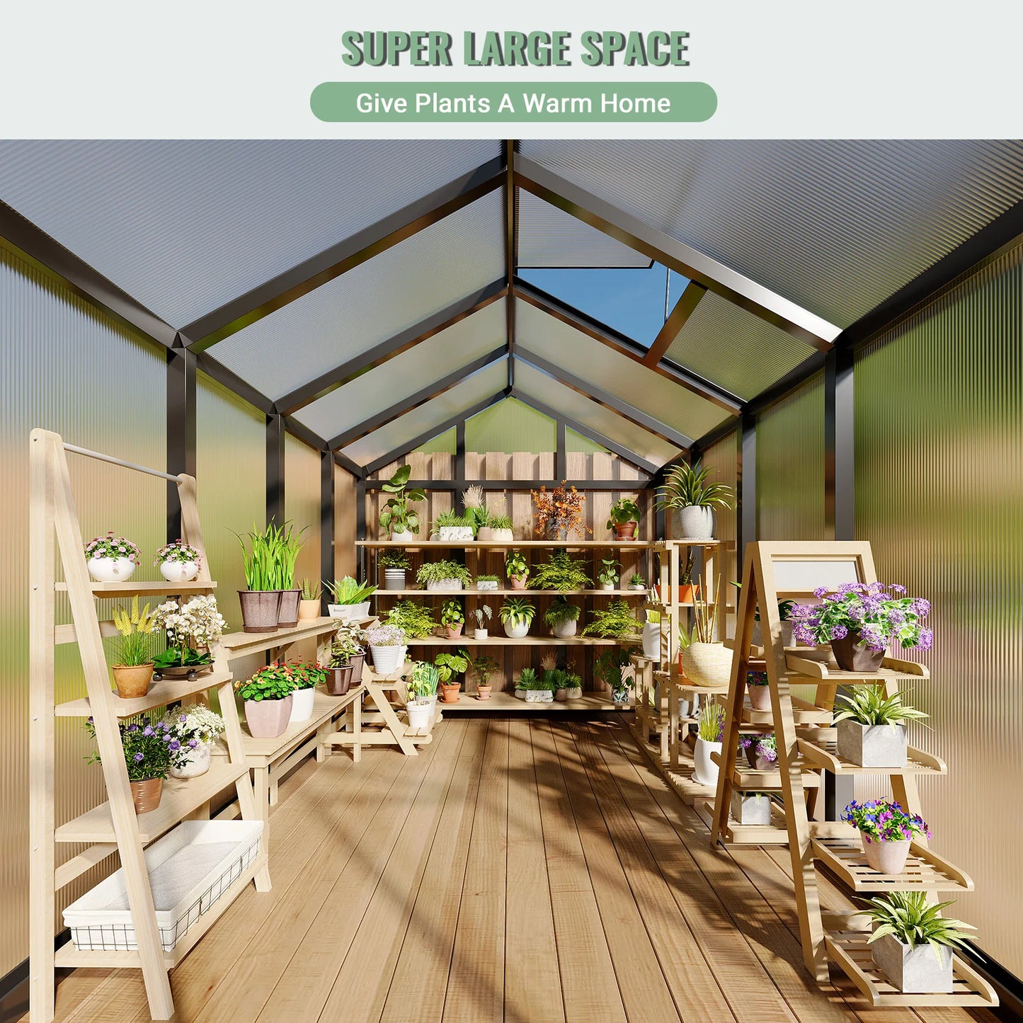 6x8FT Aluminum Walk-in Heavy Duty Polycarbonate Greenhouse with Roof Vent