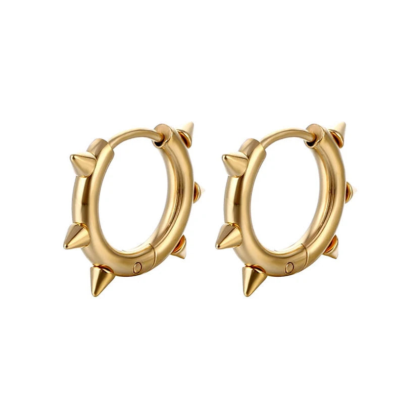 Stainless Steel Spike Huggie Hoop Earrings – Gothic & Punk Unisex Jewelry