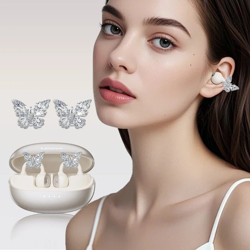 Lenovo LK6 Wireless Bluetooth 5.4 Clip-On Earphones with HD Audio & Noise Reduction