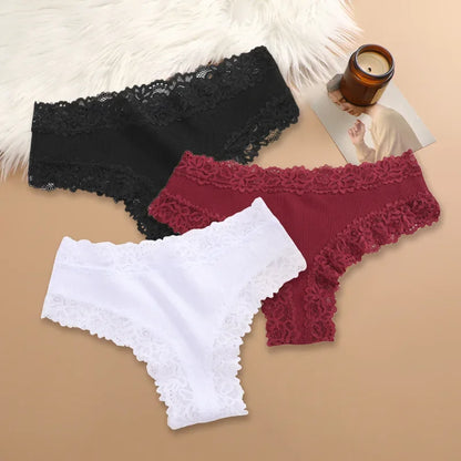 3-Pack Women's Cotton Patchwork Lace Briefs