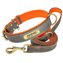 Leather Dog Collar Leash Set Soft Padded