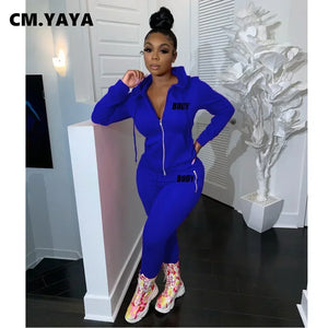 Body Letter Piece Zipper Fly Hoodie and Pants Set