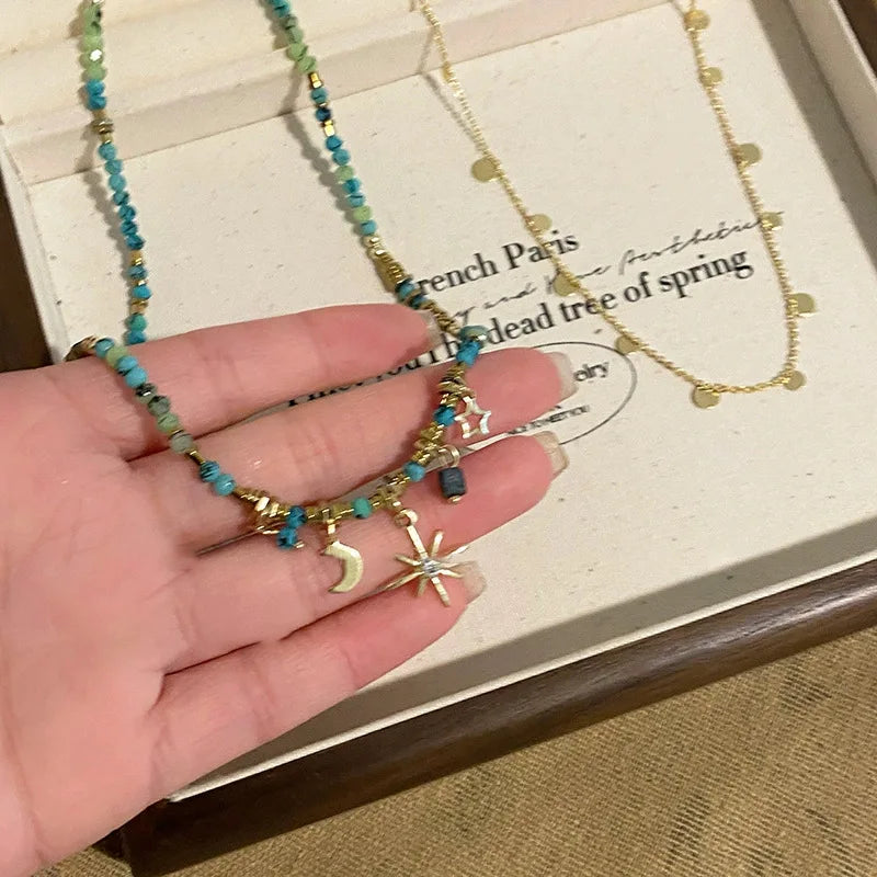 2Pcs Bohemian Style Stone Necklace