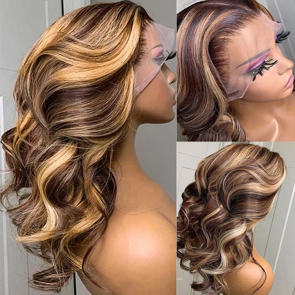 Highlight Lace Frontal Wig Human Hair Body Wave Pre Plucked