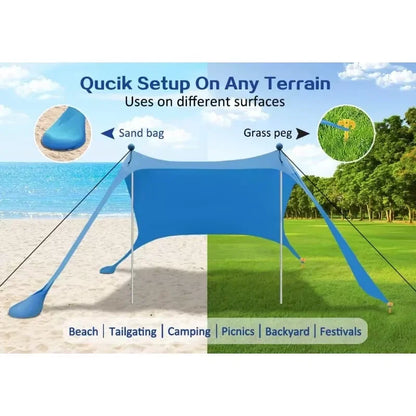 Windproof Pop Up Awning Outdoor Beach Sun Shade