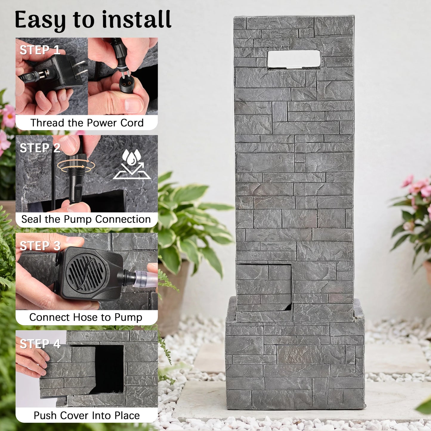 2-Tier Outdoor Cascading Water Fountain with Built-in LED Lights (39.4" H)