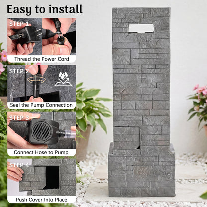 2-Tier Outdoor Cascading Water Fountain with Built-in LED Lights (39.4" H)