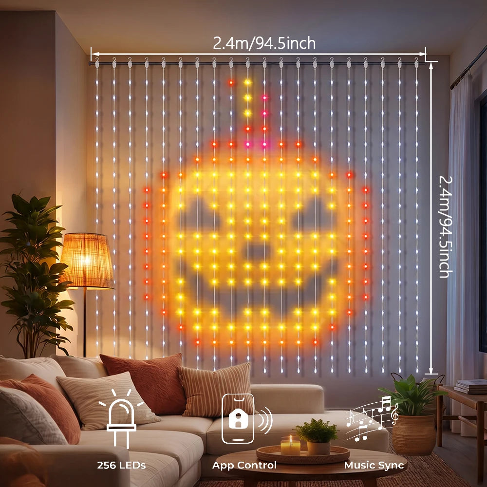 Smart LED Curtain Lights - RGB Color Changing APP Control Fairy Lights with Music Sync
