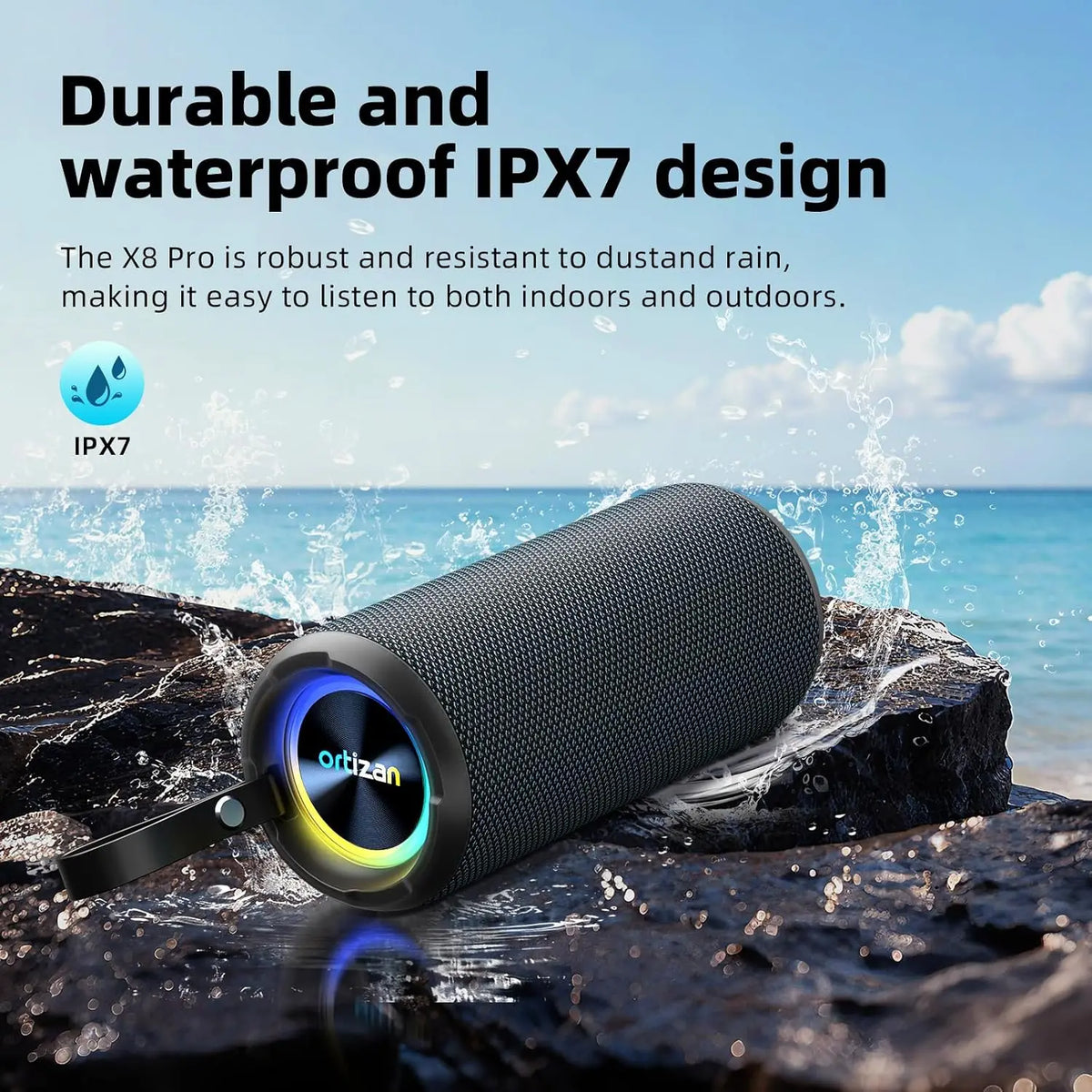 Ortizan 40W Portable Bluetooth Speaker, Wireless Outdoor IPX7 Waterproof Speaker with RGB Lights