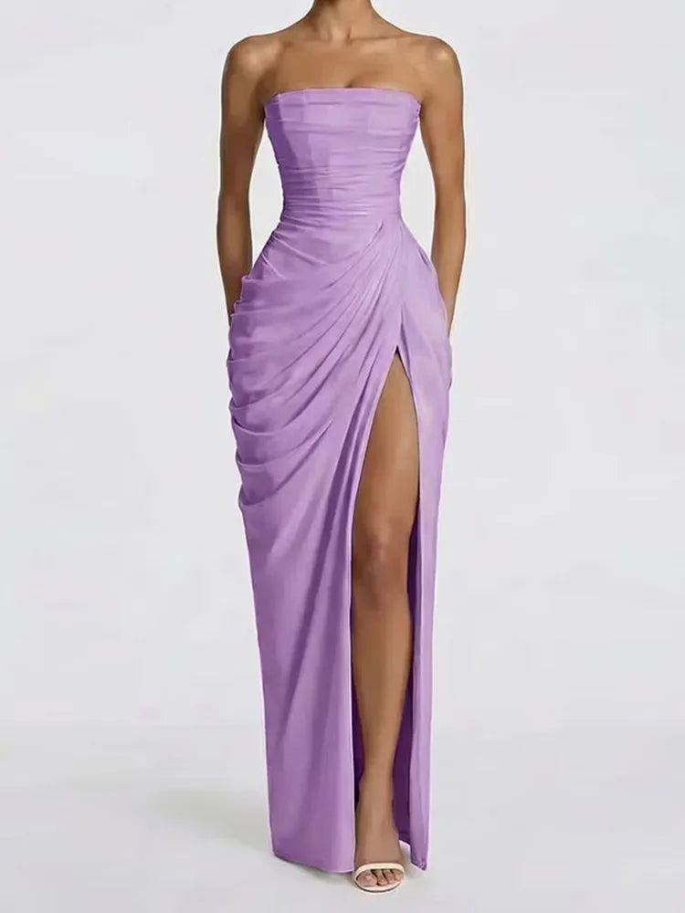 Women's Elegant Strapless Pleated Evening Gown
