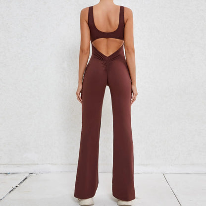 Seamless Backless Scrunch Fitness Flared Leg Jumpsuit