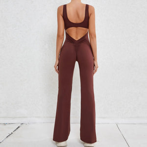 Seamless Backless Scrunch Fitness Flared Leg Jumpsuit
