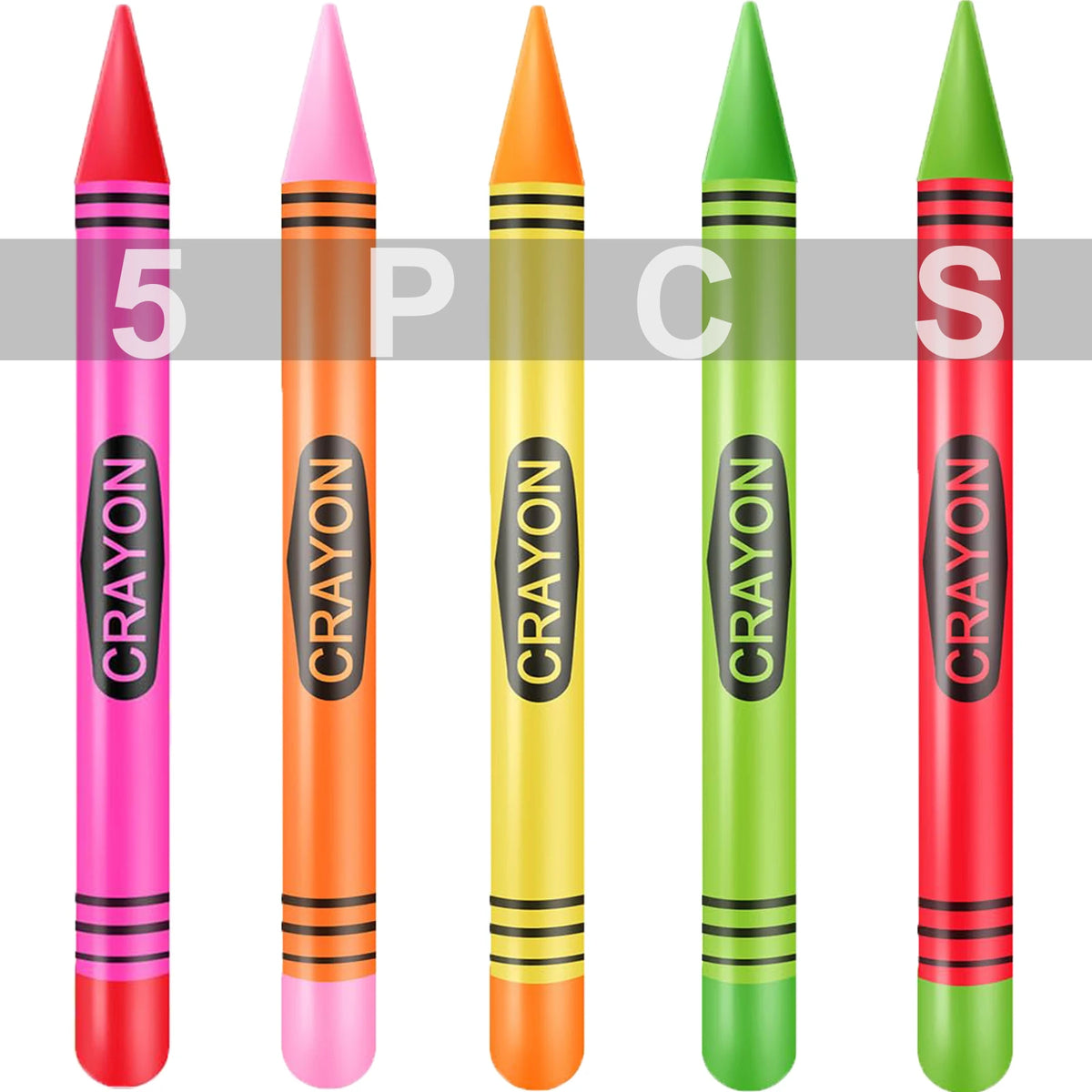 Jumbo Inflatable Crayon Balloon Set - Neon Back to School & Classroom Party Decor