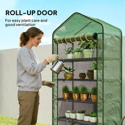 Outsunny 5-Tier Portable Mini Greenhouse with PE Cover & Roll-Up Door
