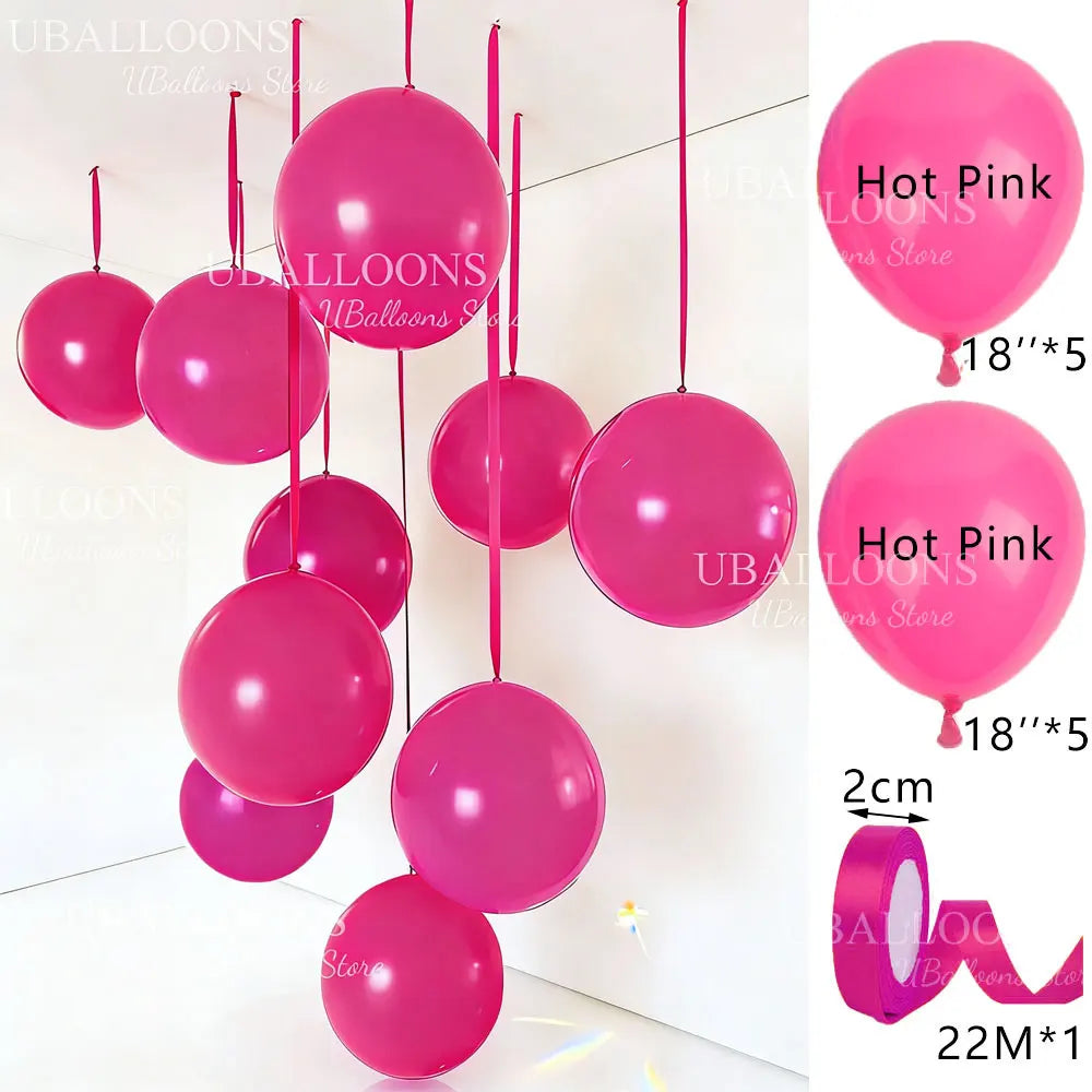 10-Pack 18" Orange & Hot Pink Party Balloons with Satin Ribbons
