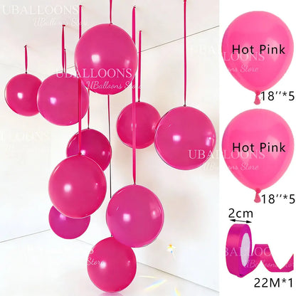 10-Pack 18" Orange & Hot Pink Party Balloons with Satin Ribbons