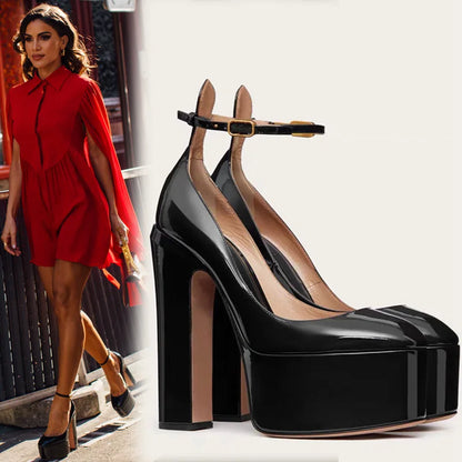 Women's High Platform Stiletto Pumps with Ankle Buckle Strap
