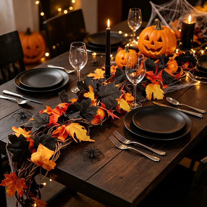 Halloween Artificial Red & Black Maple Leaf Garland
