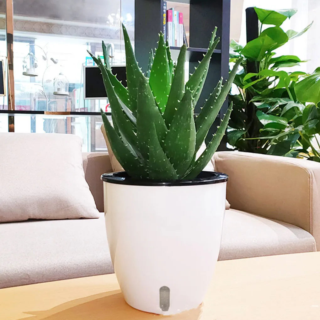 Self-Watering White Plastic Planter Pot (13x13cm)