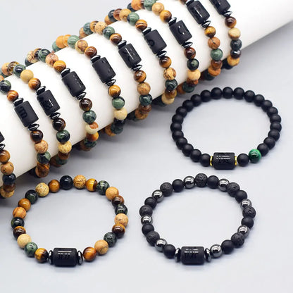 Natural Tiger Eye 12 Zodiac Bead Bracelet