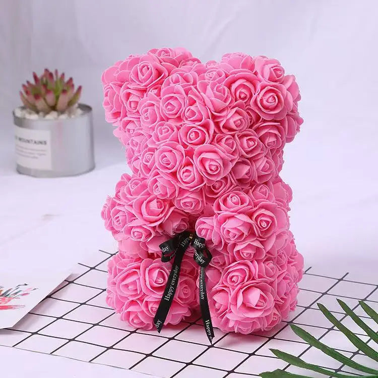 25cm Artificial Teddy Rose Flower Bear with Box