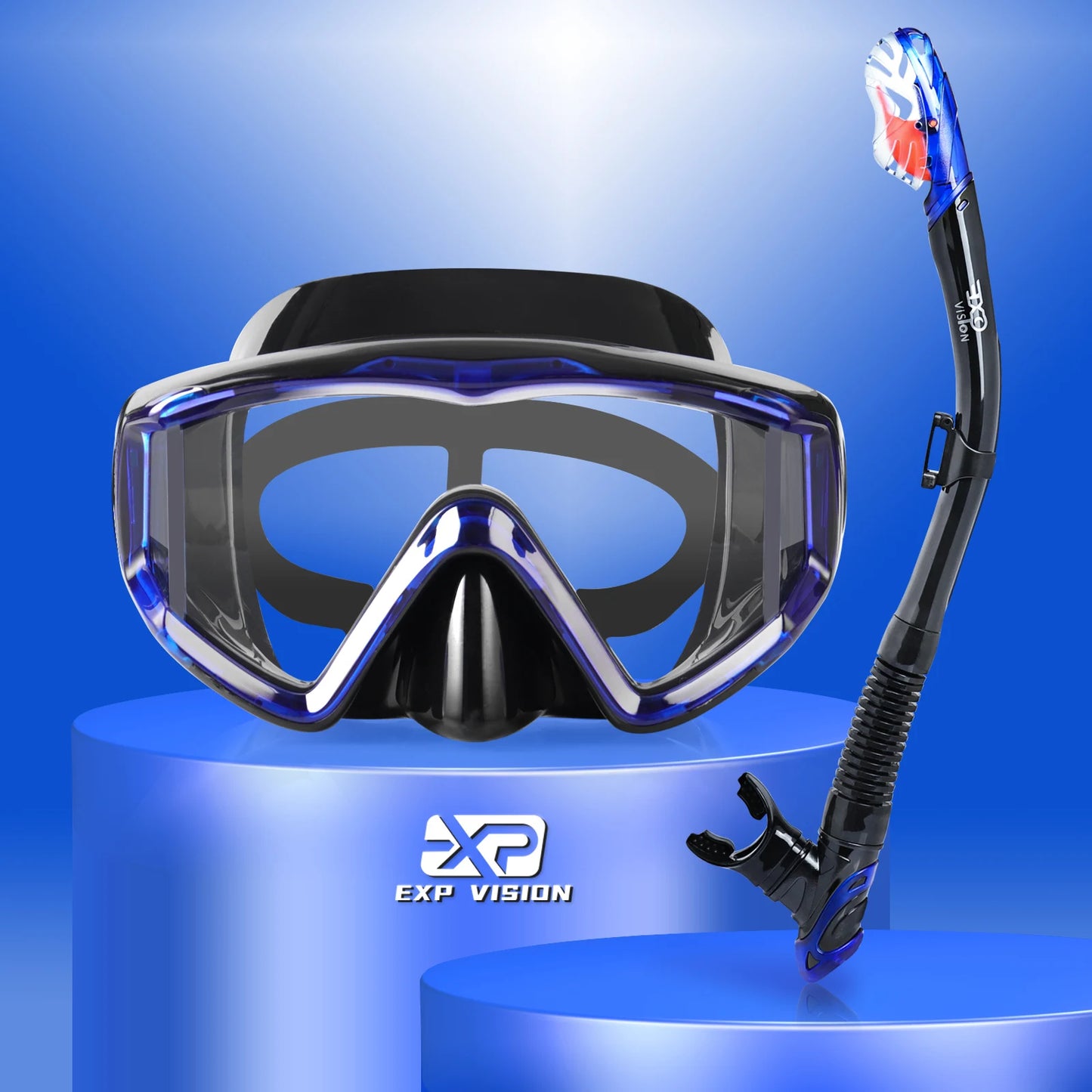 EXP VISION 3-Window Panoramic Snorkeling Mask & Dry Snorkel Set
