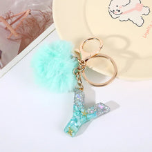 Letter Key Pendant With Green Fluffy Pompom
