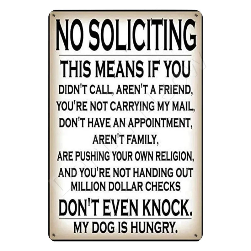 Funny No Soliciting Vintage Metal Tin Sign