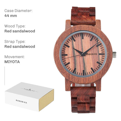BOBO BIRD Natural Handcrafted Wooden Lightweight Quartz Wristwatch