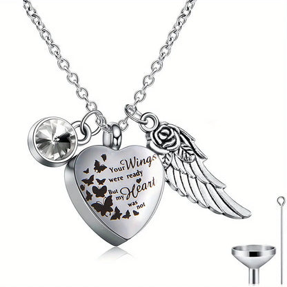 Angel Heart Wings Ashes Keepsake Cremation Memorial Urn Necklace