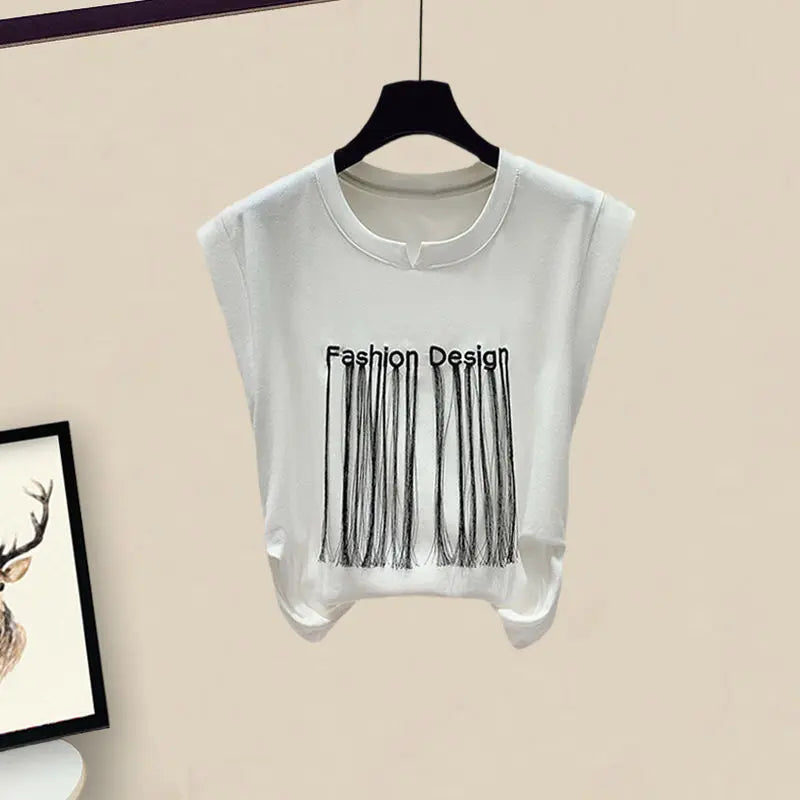 Women's Summer Safari Style Letter Tassel T-Shirt & Shorts 2-Piece Set