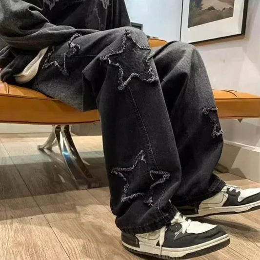 Star Embroidered Loose Fit Jeans