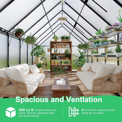 8x14 FT Heavy-Duty Walk-In Outdoor Greenhouse – Aluminum Frame & Polycarbonate Panels