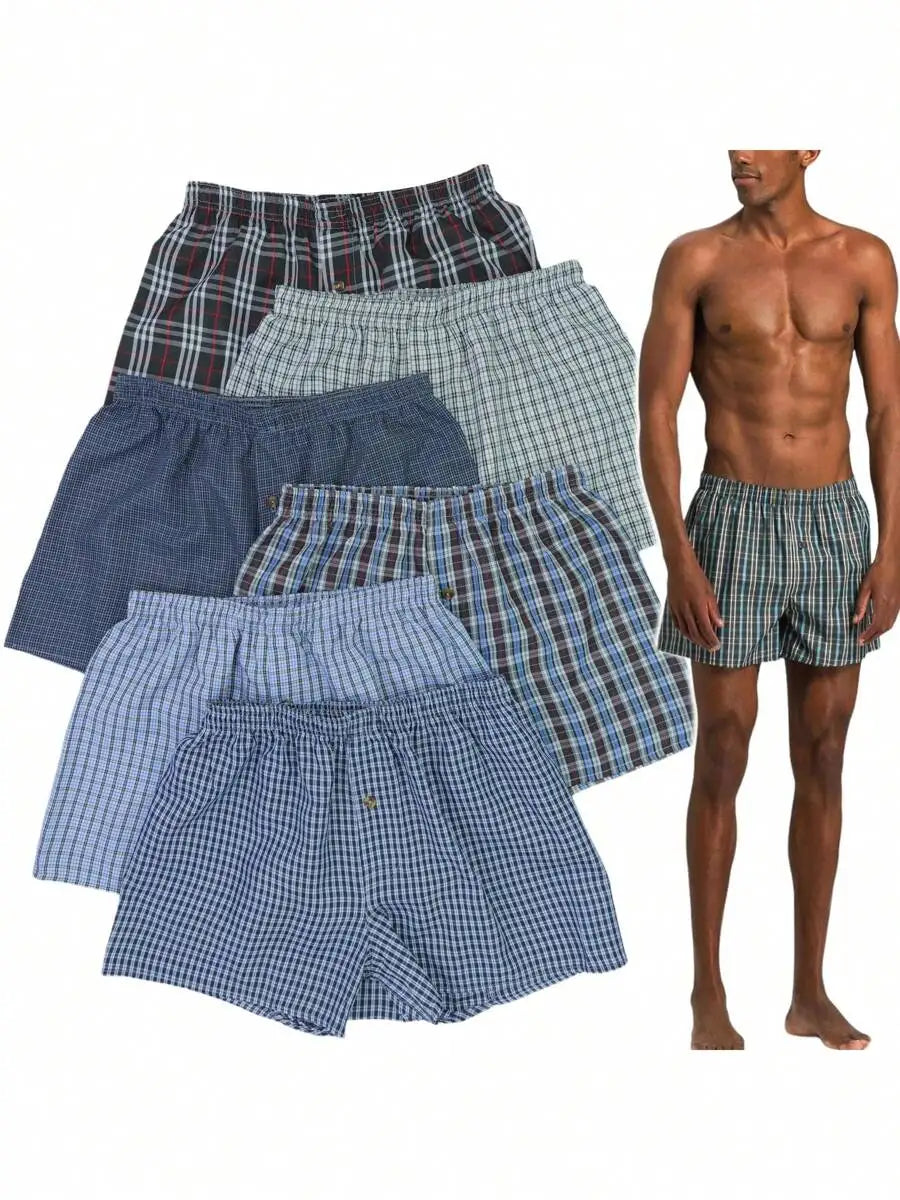 Men's Classic Plaid Woven Cotton Boxer Shorts (6 pack)