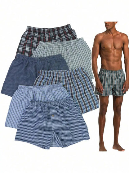 Men's Classic Plaid Woven Cotton Boxer Shorts (6 pack)