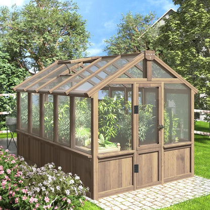 6' x10' Wood Greenhouse with Lockable Door Cedar Frame & Adjustable Vent