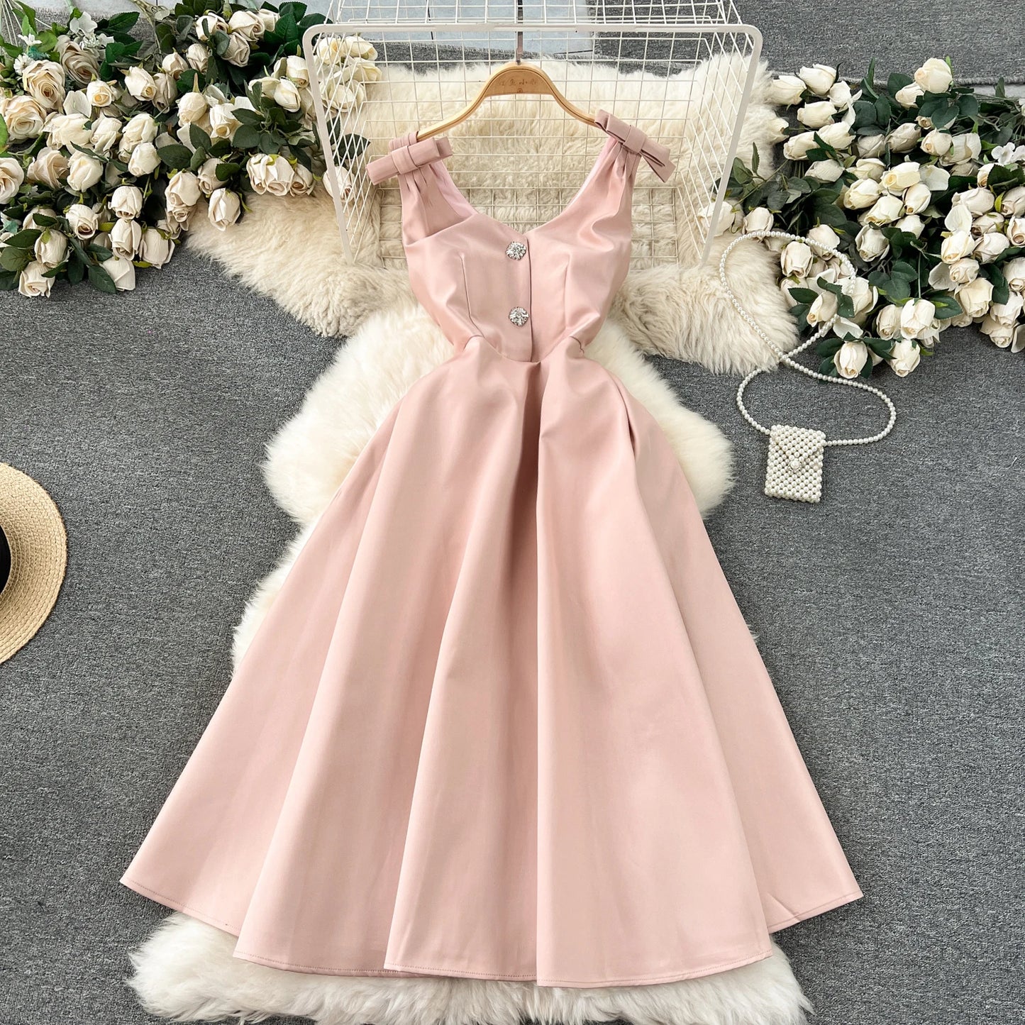 Elegance Rhinestone V-Neck High-Waist Party Dress