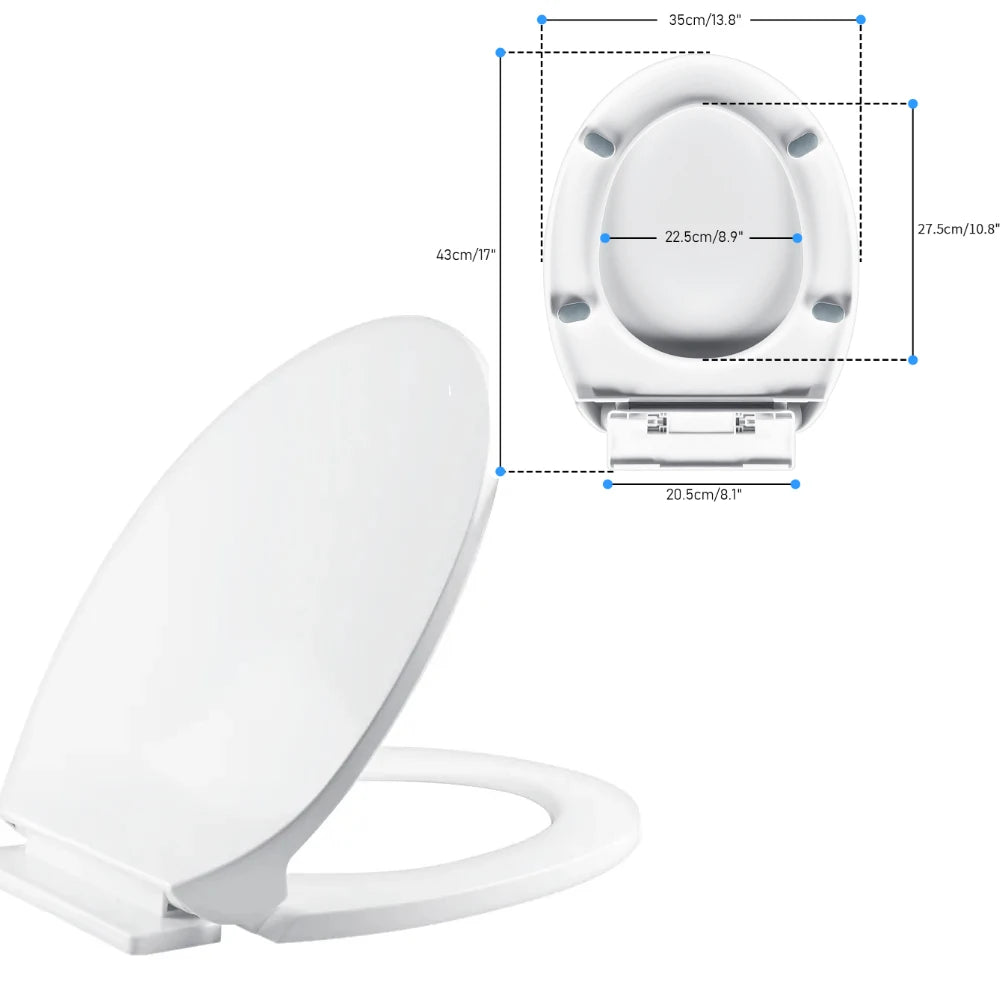 Soft-Close Quick-Release Toilet Seat for Square, U, and O Shapes