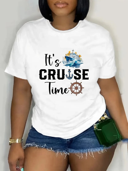 It's Cruise Time Women's Tee - Nautical Cruise Ship Graphic, Vacation Casual Top