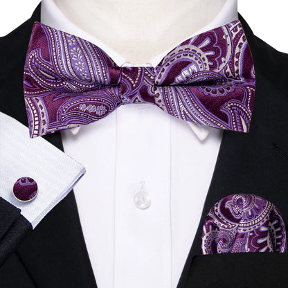 Barry.Wang Silk Bow Tie Hanky Cuffs Set