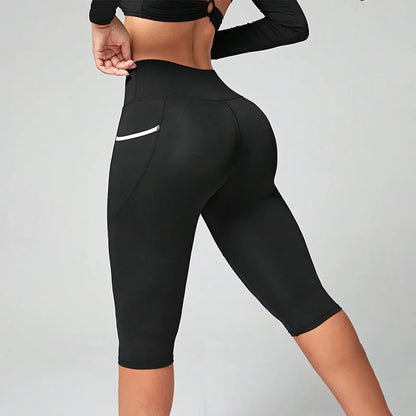 Women's High-Waisted Capri Yoga Leggings - Tummy Control Athletic Workout Cropped Pants with Pockets