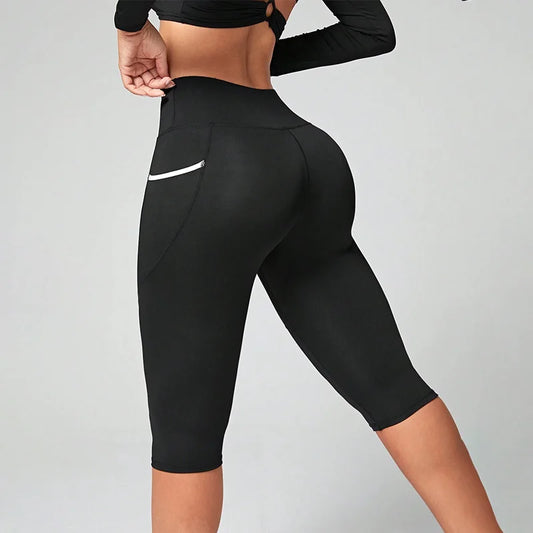 Women's High-Waisted Capri Yoga Leggings - Tummy Control Athletic Workout Cropped Pants with Pockets
